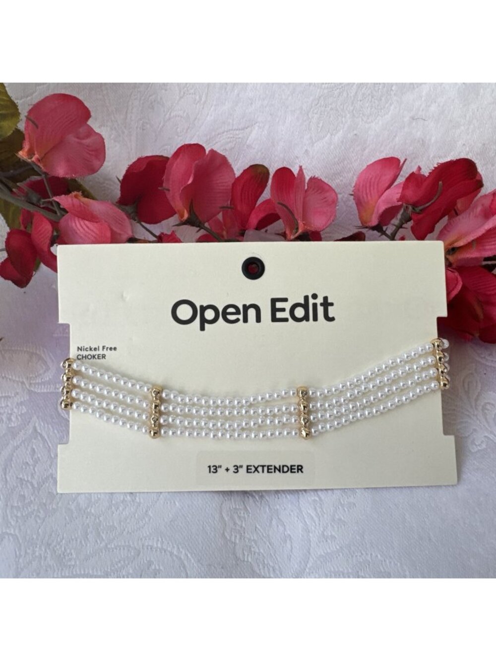 Open Edit 13-16" Choker Tiny Pearls Goldtone Bib Statement Layering Necklace NEW